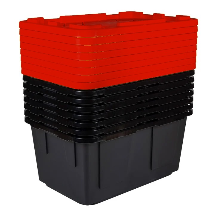 Smart Move Tote Rentals — heavy-duty red-lid totes stacked and ready to move